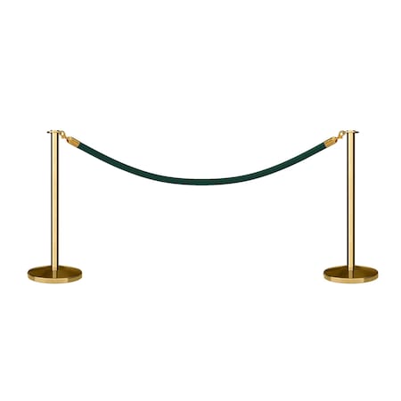 Montour Line Stanchion Post and Rope Kit Pol.Brass, 2 Flat Top 1 Green Rope C-Kit-2-PB-FL-1-PVR-GN-PB